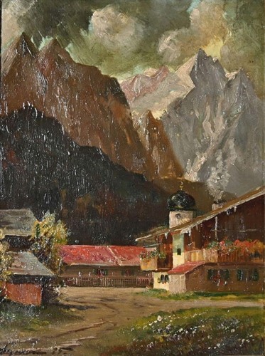 Gemälde alpendorf 1925 - gemälde,